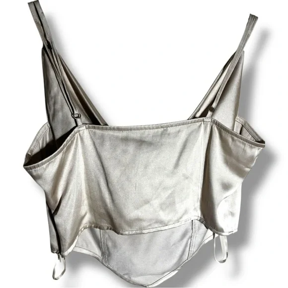 H&M Chic Ivory Satin Skinny Strap Cowl Neck Women's Cropped Camisole Top - Picture 16 of 16